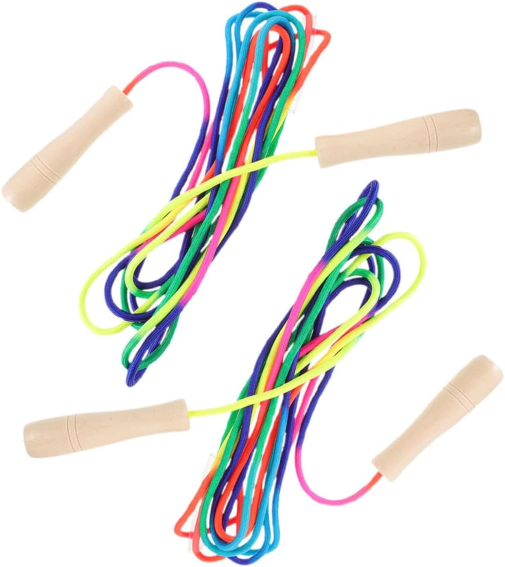 2pcs Adjustable Skipping Rope with Wooden Handles Colorful Fitness Jump Rope for Adults for Outdoor Exercise Home Workouts and School Activities