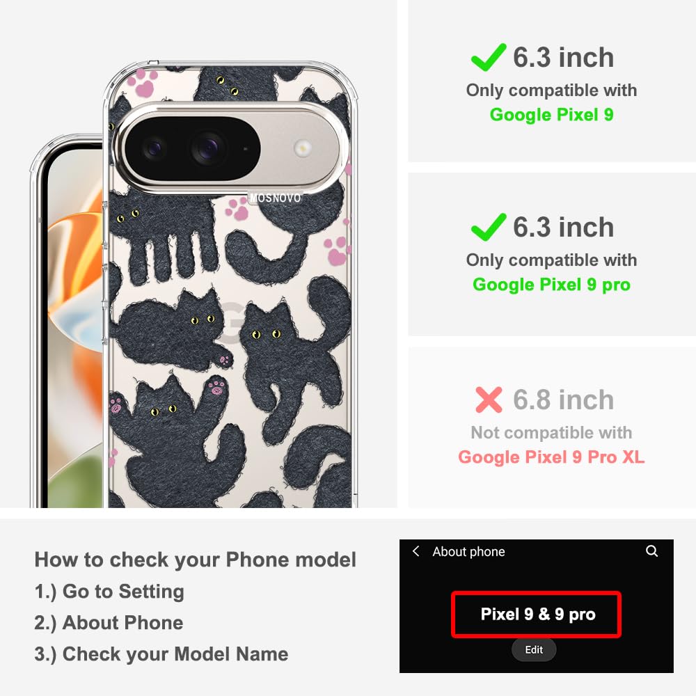 MOSNOVO Case for Google Pixel 10 & Pixel 10 Pro, [Buffertech 6.6ft Military-Grade Drop Protection] [Anti Peel Off Tech] Clear TPU Bumper Phone Case Cover Design - Cute Cherry — view 510