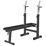 GORILLA SPORTS® Banc de Musculation - avec Support de Barres, Réglable, Multifonction, Pliable, Inclinable, Charge Max. 200kg, Noir/Blanc - Banc d'Haltérophilie, Banc de Poids, Entraînement, Fitness