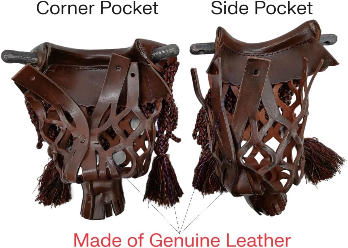 Joy's Billiard Pool Table Pockets, Leather Pool Table Pockets, Billiard Pockets, Made of Real Leather, with Fringe and Tassels, Dark Walnut Color, Set of 6