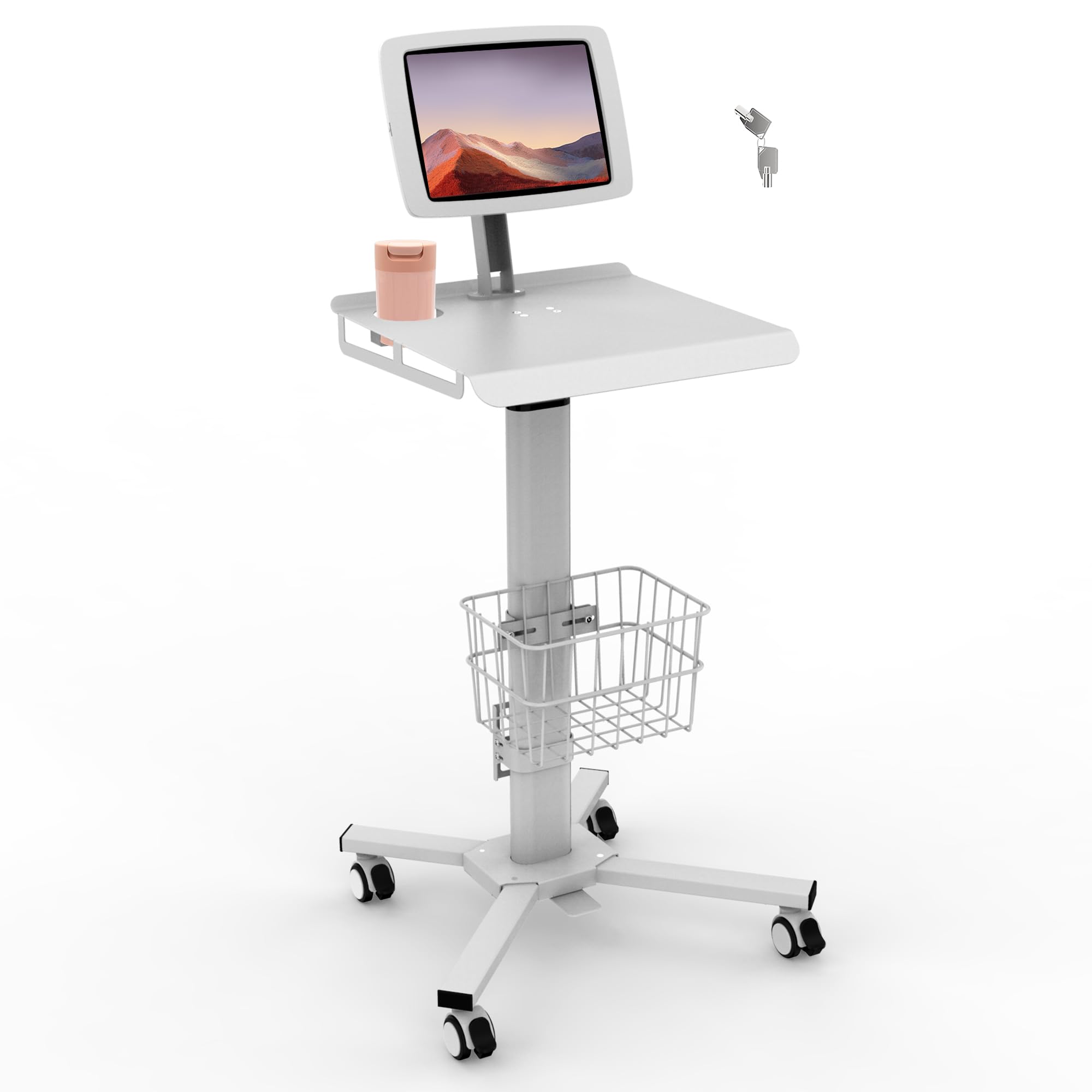 SC403W Chariot médical mobile pour ordinateur portable compatible avec iPad de 11 à 11", hauteur réglable, poste de travail pour hôpital, clinique, salon, restaurant