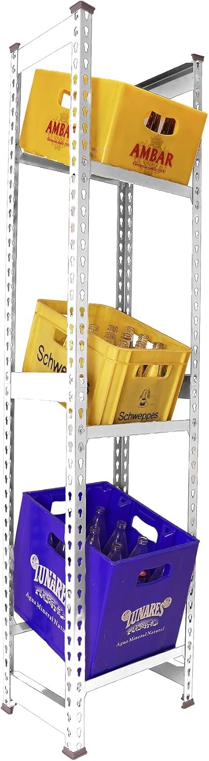 Simon Rack Drinks Crate Rack for 3 Crates, 1800 x 400 x 300 mm, White, Freestanding Metal Shelf for Water Crates, Beer Crates or Drinks Crates, for Kitchen, Garage or Cellar