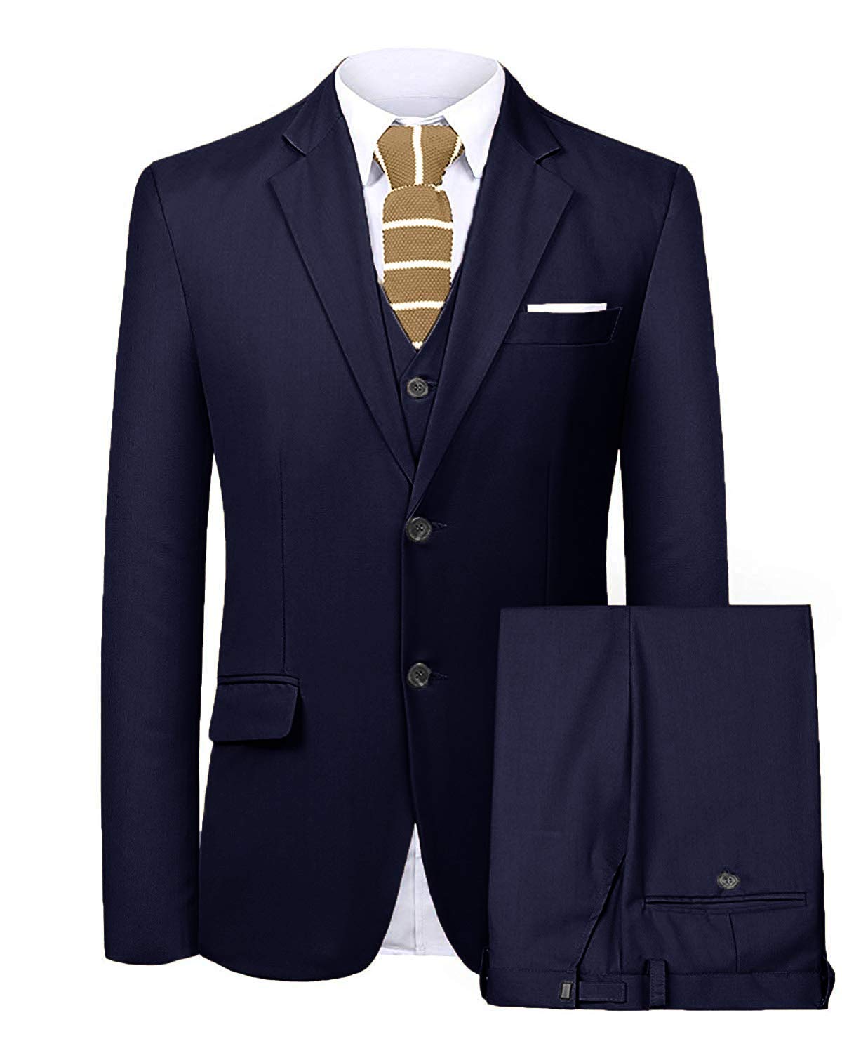 QZI Men's Three Pieces Suit Notch Lapel Two Button Formal Wedding Prom Tuxedo Dark Navy Blue