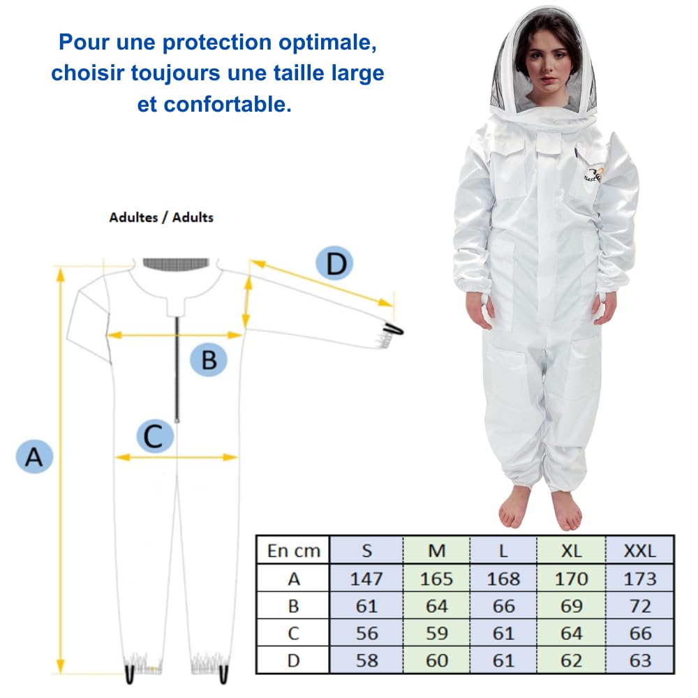 Best Bee Apicultor de tela gruesa y algodón de alta calidad, cremallera resistente, capucha extraíble, bolsillos para herramientas, traje de apicultura antiavispas y abejas SG (XXL)