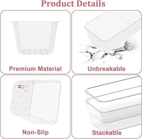 Miniatura 8 de Juego de 24 organizadores de cajones de plástico, resistentes de 3 tamaños, bandejas organizadoras de cajones de tocador de maquillaje y