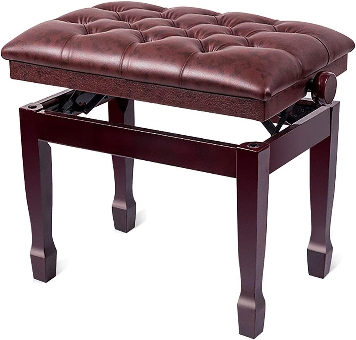 Sgabello per Pianoforte, Panca per Pianoforte, Tavolo da Toeletta, Panca per Tastiera in Vera Pelle, Sgabello per Pianoforte, Panca per Pianoforte Regolabile I,Mahogany