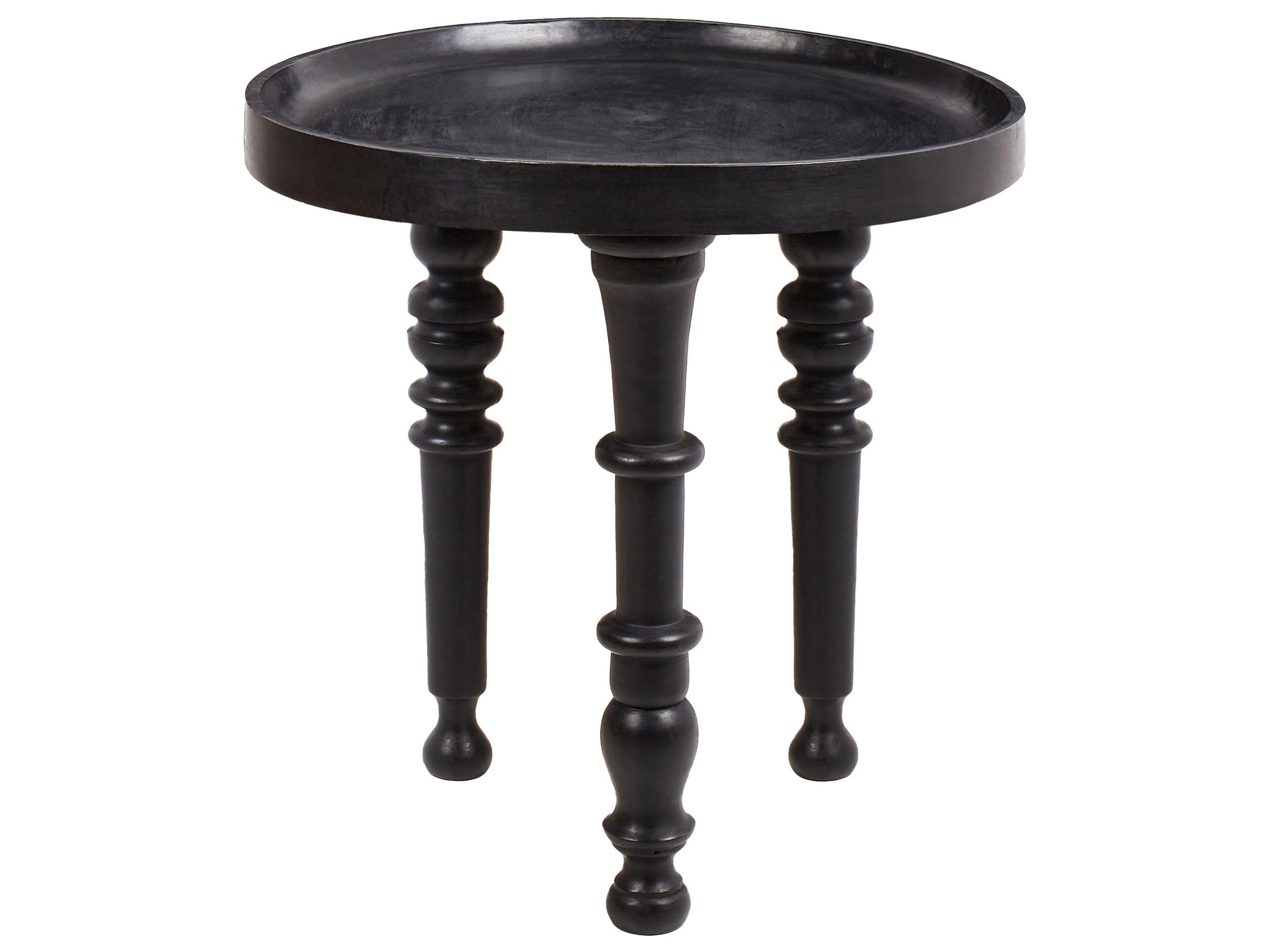 Beliani Table d'Appoint Traditionnelle Bois de Manguier Ronde 52 x 52 cm Meubles de Salon Noir Leeton