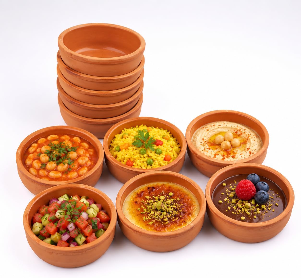 Natural Clay Earthenware Earthen Mexican Indian Terracotta Bowl Dish Small Mini Cooking Cookware Glazed Inside Mud Terra Cotta Set of 6 Serving Kitchen