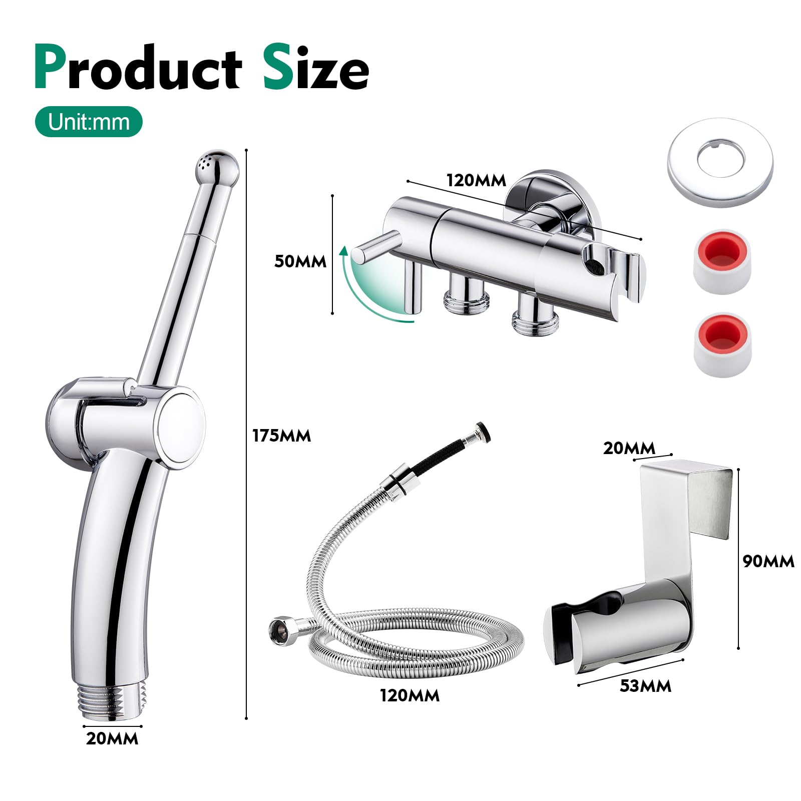 Kit Douchette Wc Toilettes Bidet, Set de spray pour bidet pour toilettes, Set de bidet avec douchette avec flexible de 1.2M et support, Set de douche pour bidet avec valve, Chromé