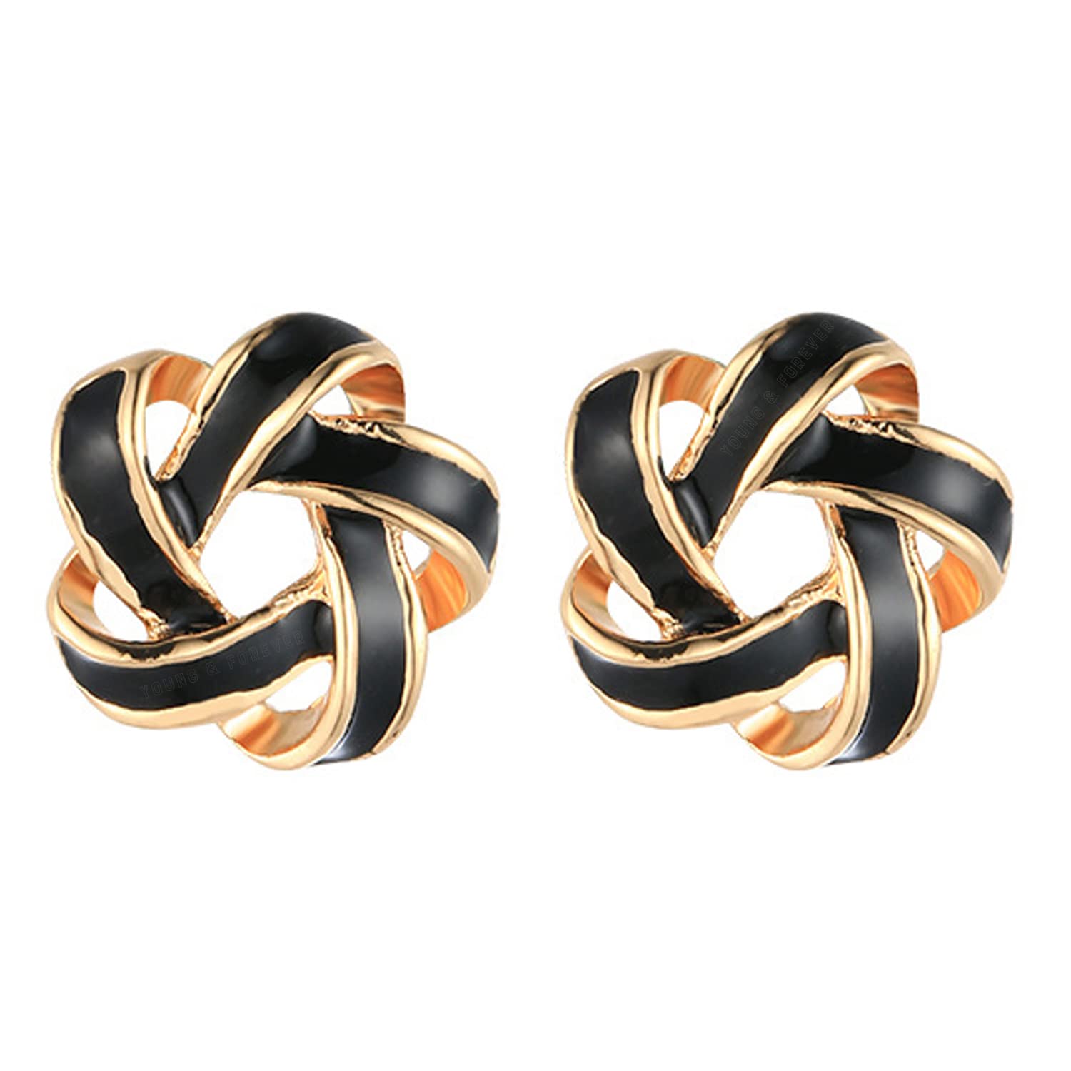 Fashion Jewellery intertwining black gold stud for women enamel plated western simple fancy design earrings for girls stylish latest for wedding party-image-12