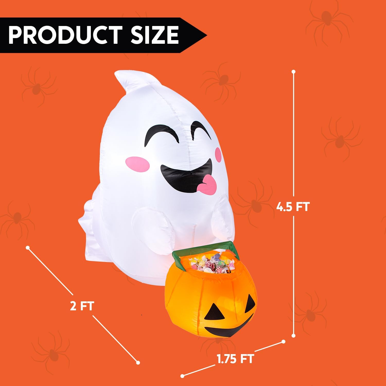 Joiedomi 4.5 ft Tall Halloween Inflatable Outdoor Decorations, Blow Up Halloween Yard Decorations Inflatable Window Ghost Decor, Blow Up Ghost with Candy Basket for Window Decor image 2