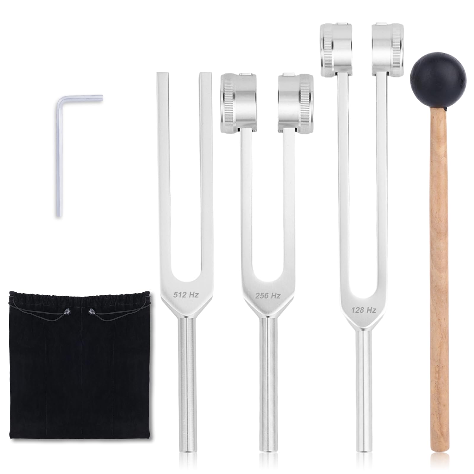 Diapason Set 4 Pezzi Set Di 3 Diapason Per Musica E Meditazione - 128Hz, 256Hz, 512Hz Con Accordatore Diapason 128 Hz