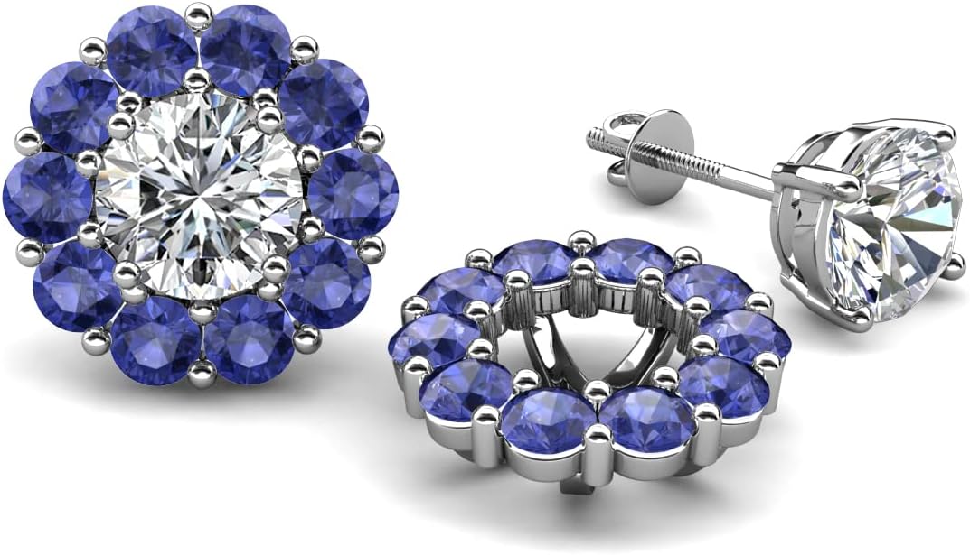 Round Iolite 1.60 ctw Halo Jackets for Stud Earrings in 14K Gold
