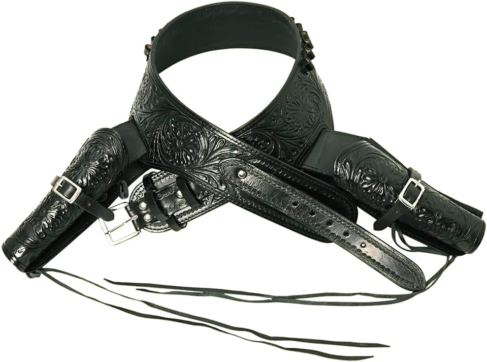 HILASON Double Caliber 44/45 Leather Western Cowboy Gun Rig Holster | Costume Belt
