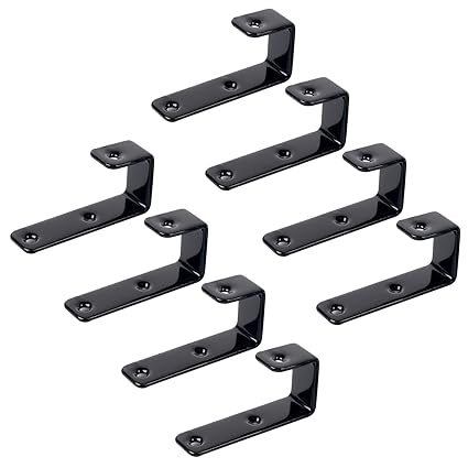MDPLY 8 Pack Bunk Bed Ladder Hooks, Inside Iron Bed Ladder Hooks Brackets, Black PVC Coated Bed Decoration Hook Tool with 2 Size Mounting Screws, J Heavy Duty Metal Utility Hook (8 Pcak, Black)