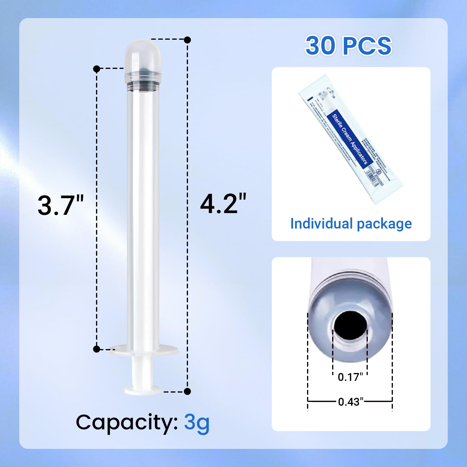 EDWERD Med Sterile Vaginal Cream Applicators - Individually Wrapped Plastic Applicator for Ointments, Gels & Creams, with Dosage Markings, Disposable, 30 Pack (3g)