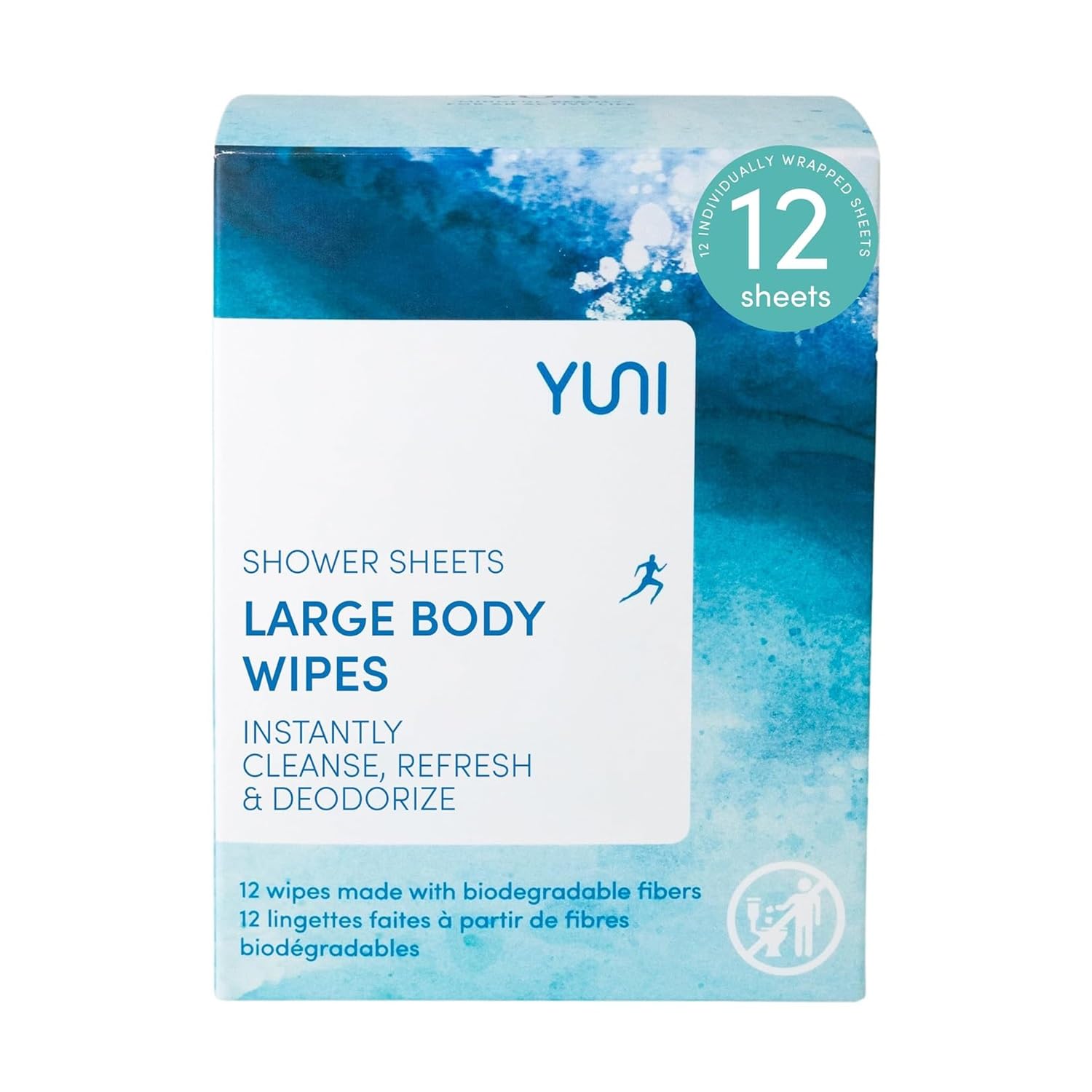 Large Body Wipes, Peppermint Citrus, 12 Count, Compostable, Biodegradable, No Rinse Body Cleanser, On-the-Go Shower Alternative