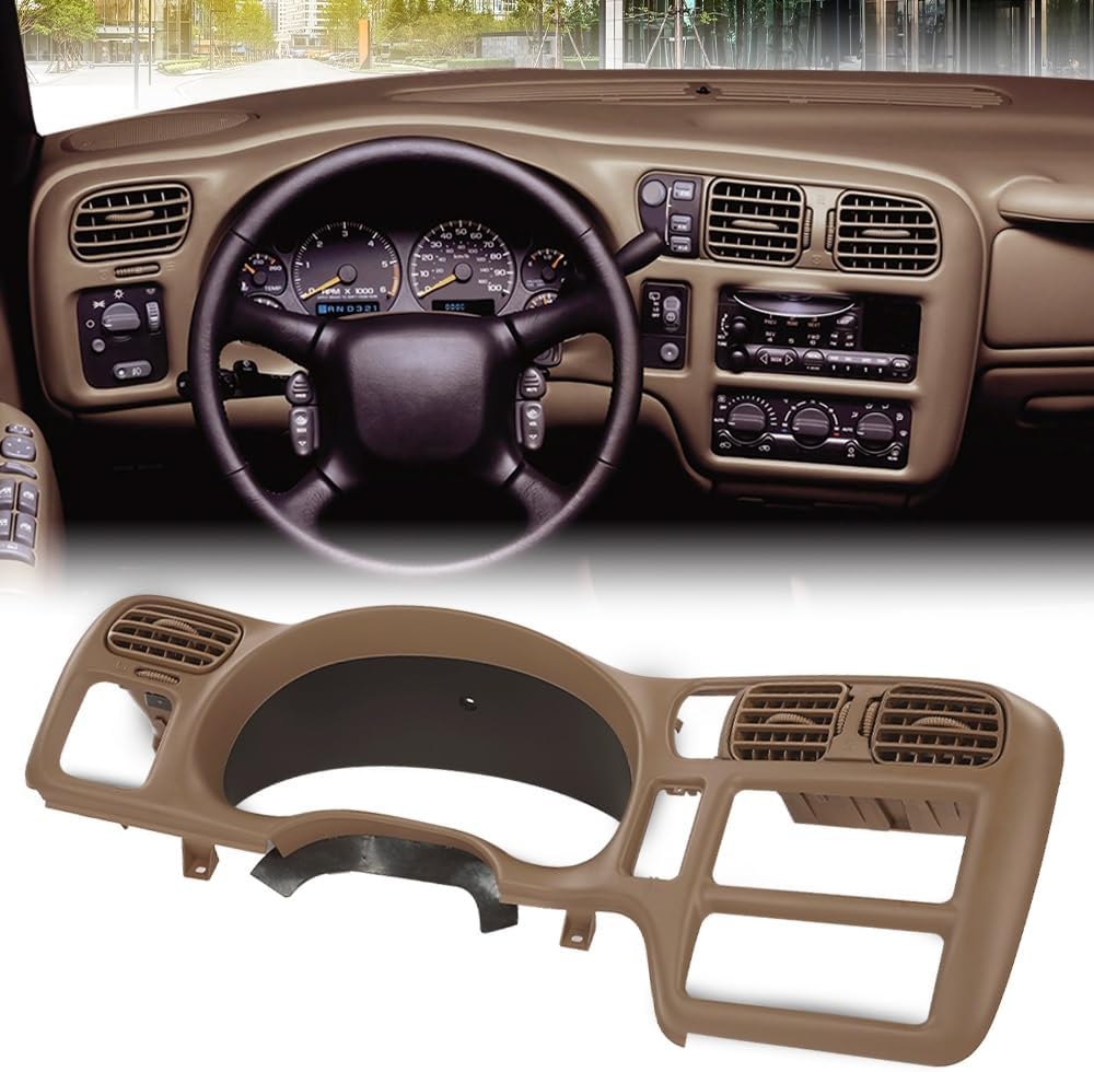 PIT66 Beige Dash Bezel, Compatible with Chevy Blazer S10 GMC Jimmy S15 Sonoma 1998-2004 15013761 (Only Fit Single Din) Dashboard Covers