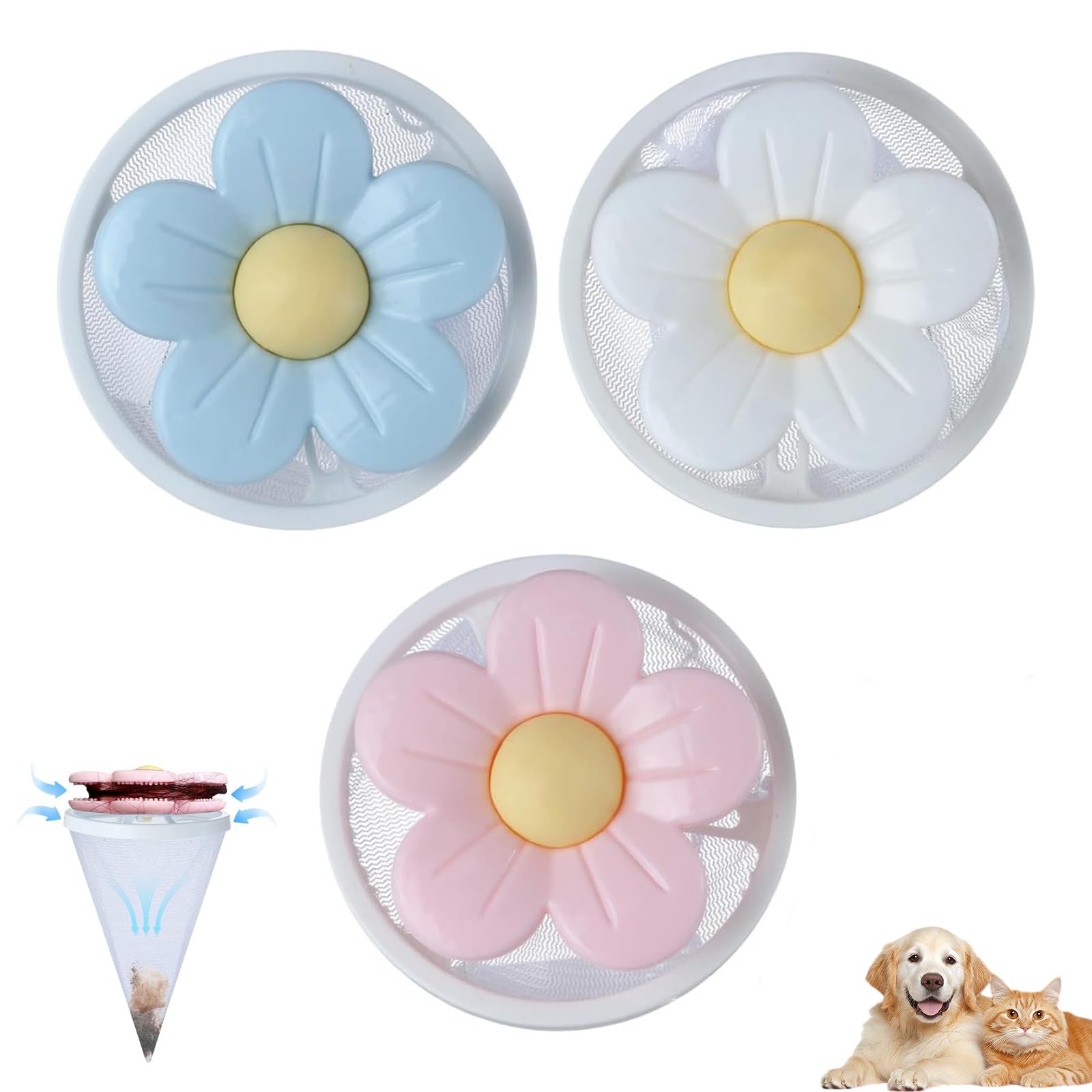 Pet Hair Remover Washing Machine, 2026 New Washing Machine Hair Catcher, Reusable Floating Lint Mesh Bag For Laundry Floating Hair Filtering Mesh Removal (3PCS)