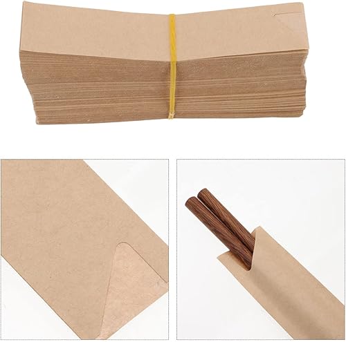 Miniatura 6 de Cabilock 200 piezas de papel kraft palillos bolsa de palillos Kraft manga vajilla estuche de transporte pajitas cubiertos bolsa de almacenamiento