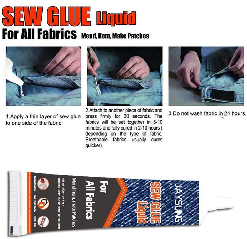 Flurries 👍 No Sew Glue - Secure Stitch Solution Liquid - Speedy Fix All Fabrics - Clothing Seamless Fast Repair Reinforced Adhesive - 30 Sec Quick Bonding Dry Cotton Flannel Denim Leather