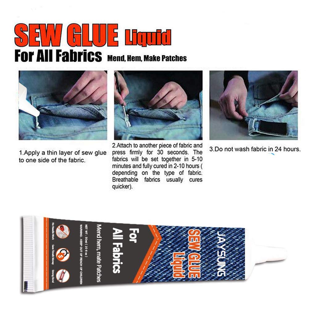 Flurries 👍 No Sew Glue - Secure Stitch Solution Liquid - Speedy Fix All Fabrics - Clothing Seamless Fast Repair Reinforced Adhesive - 30 Sec Quick Bonding Dry Cotton Flannel Denim Leather