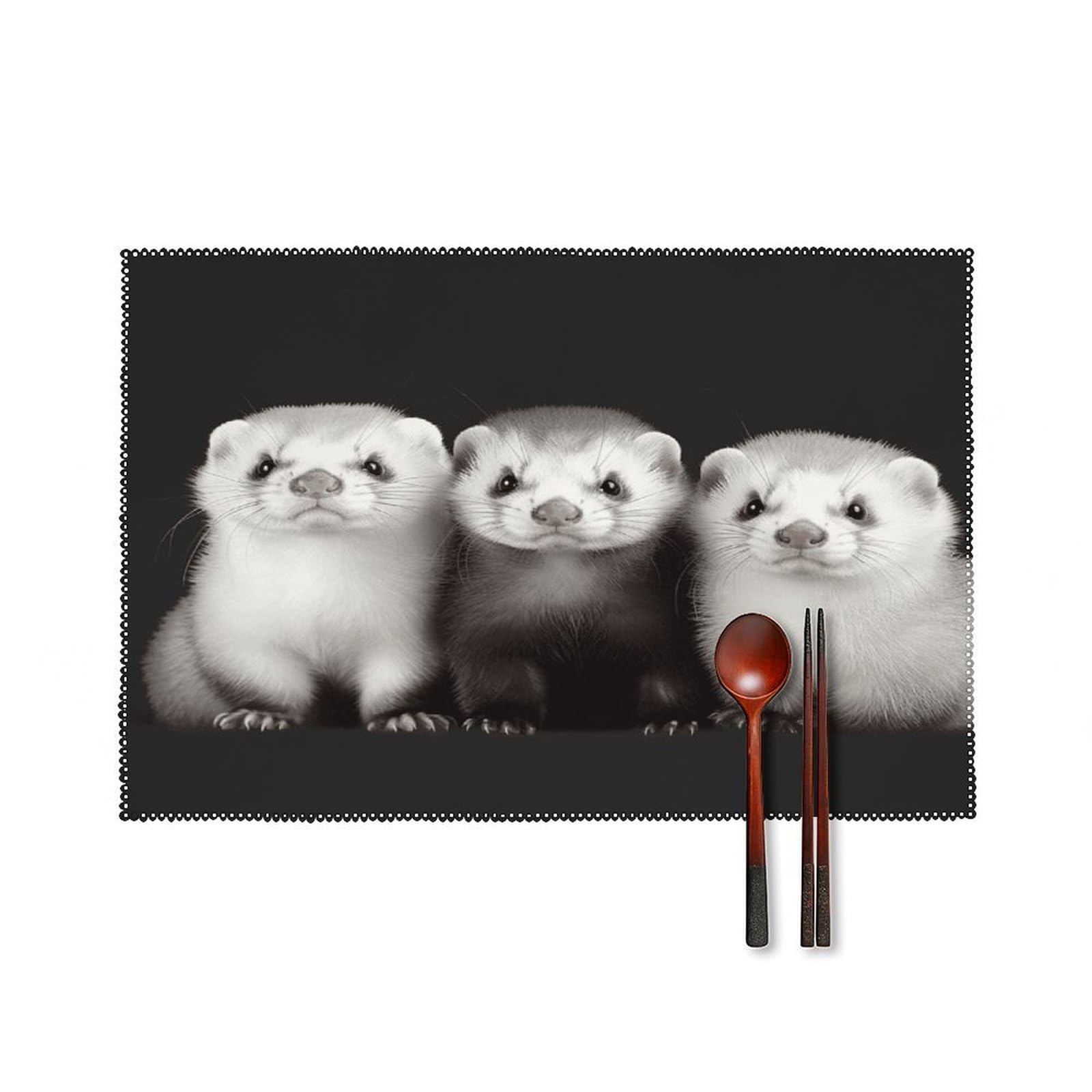 Ferrets Placemats Set of 4 Heat Resistant Non-Slip Place Mats for Dining Table Washable Placemat Wipeable Dining Table Mat Canvas Place Mats Dining Table Decor