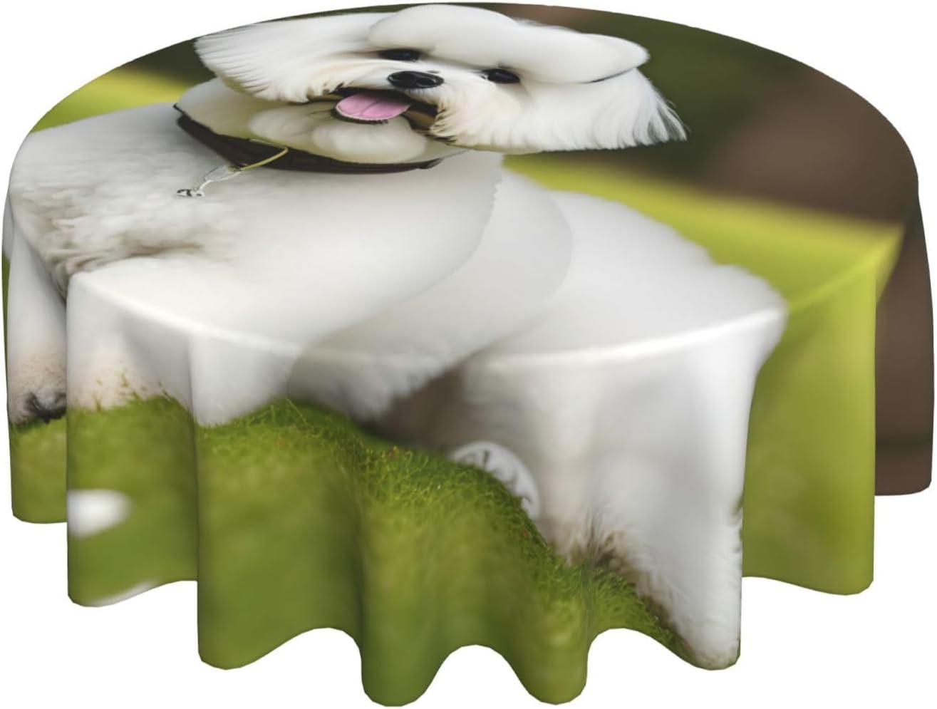 Cute Bichon Frise Dog Print Wrinkle Free Dining Table Cover for Birthday Party Farmhouse Tablecloths Up to 60 x 60 Inches