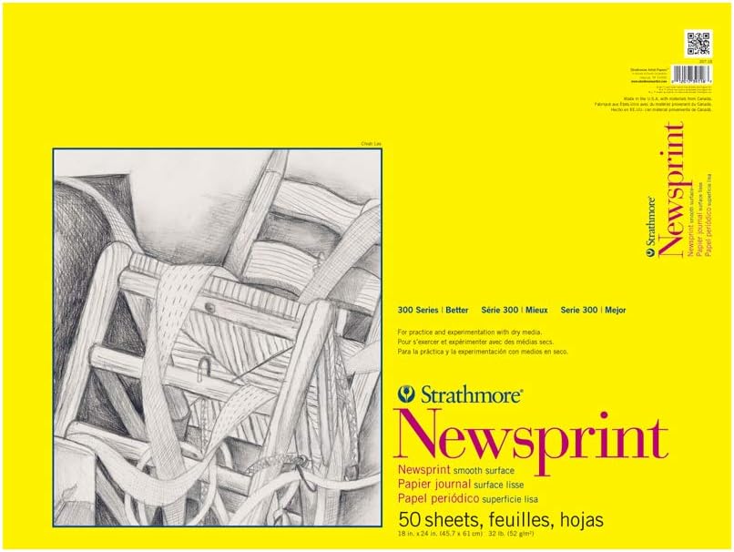 Strathmore 300 Series Tape Bound Newsprint Pad, 32 lb. Smooth Paper, 18 X 24 inches, 50 Sheets (307-18)