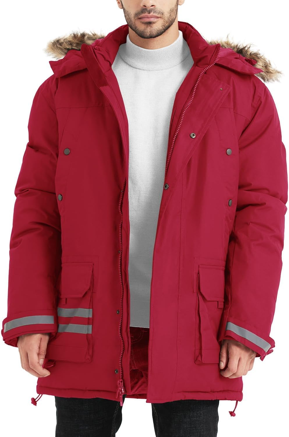 YGREYG Winter Jackets for Men Winter Coats Reflective Warm Water Resistant Hooded Work Utility Safety Outerwear