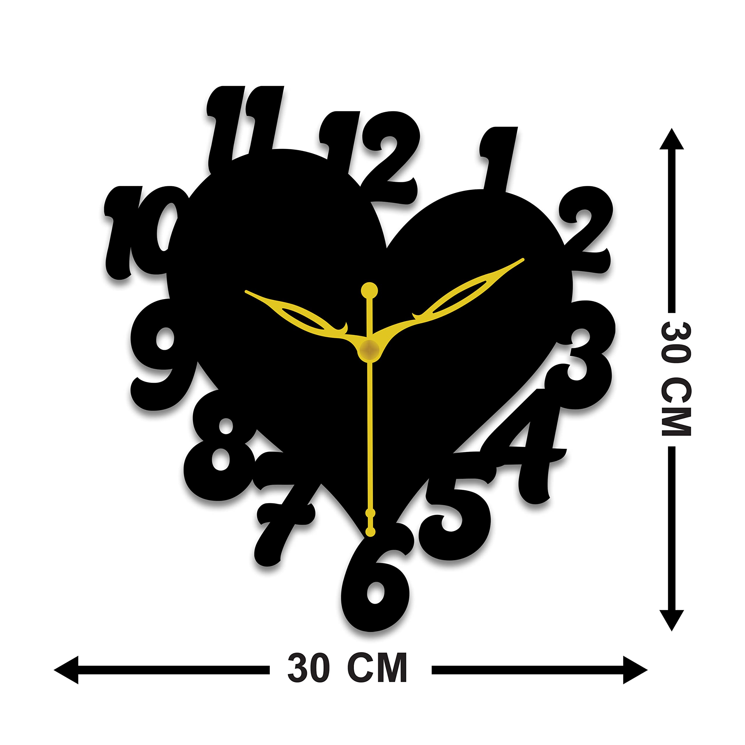VPK MDF Wood 30x30 cm Black Hart Shape Wall Clock - 543