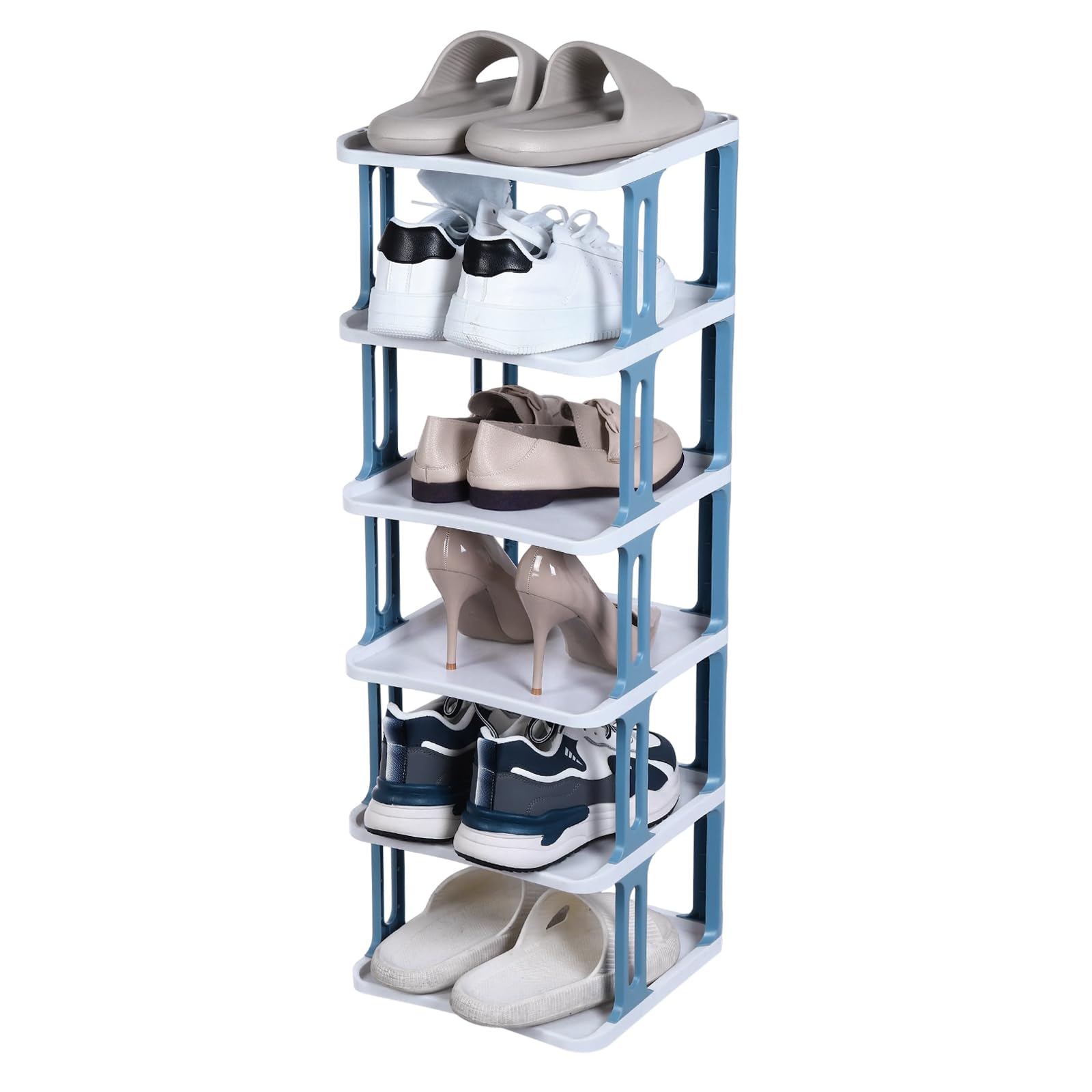 Rangement chaussures vertical compact QUARKZMAN étagère réglable 6 niveaux bleue