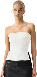 QINSEN Women's Tube Top Double Lined Side Split Strapless Bandeau Top Ruched Summer Going Out Tank Tops