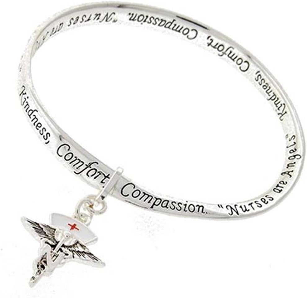 Nurse Twisted Bracelet BE Bangle Caduceus Silver Tone