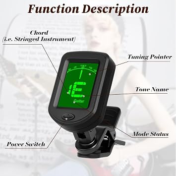 Guitar Tuner Clip On, Digital Tuners of Guitar Accessories with LCD Display, Guitar Tuner Clip On for Acoustic Guitar, Bass, Violin, Ukulele, Electronic Guita