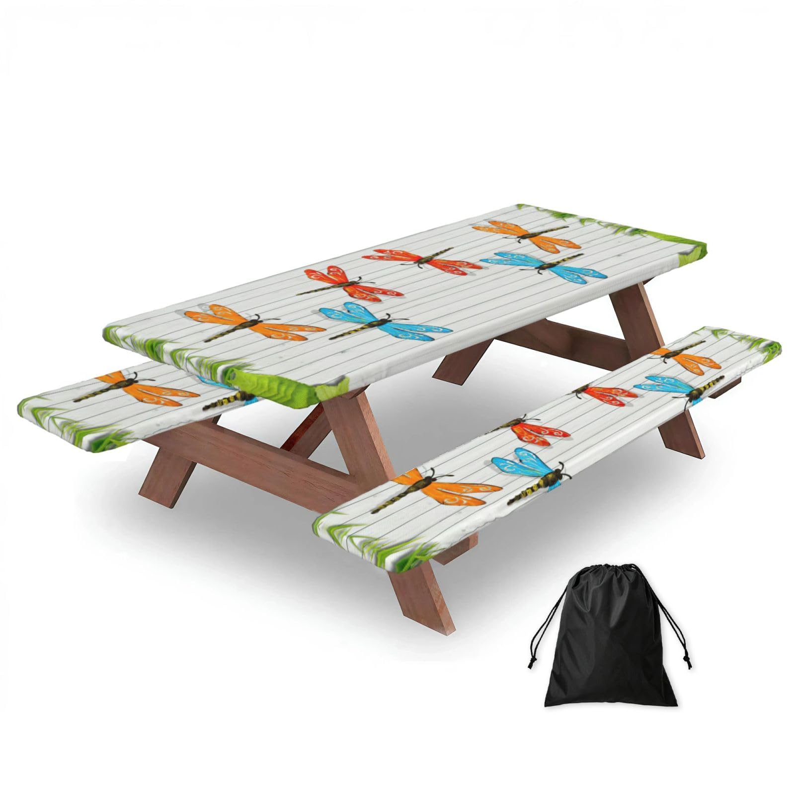 Zyjhyy Black Dragonfly Fence Print 3 Pack Wipeable Picnic Bench Cover And Table Cover Lightweight Table Cloth For Camping Outdoor