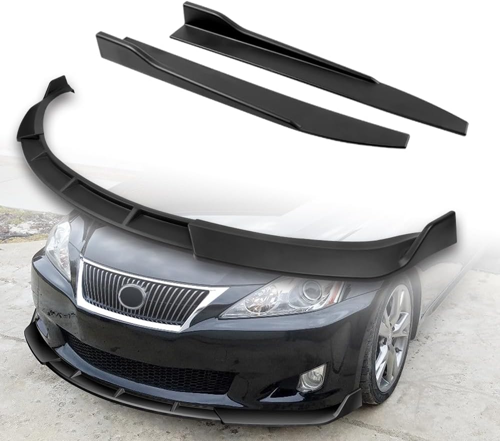 Stay-Tuned, 5PCS ABS Material GT-Style Front Bumper Lip Spoiler Body Kit + Universal 31"(L) x 4"(W) Side Skirts, Compatible with 2009 2010 Lexus IS250/IS350, Exterior Accessory (Painted White)