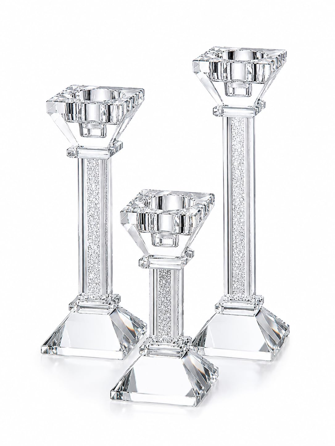 Set di 3 portacandele in cristallo, con gemme trasparenti a pilastro, centrotavola ultra elegante e moderno, decorazione per la casa per caminetto, ideale per eventi speciali, matrimoni, feste di