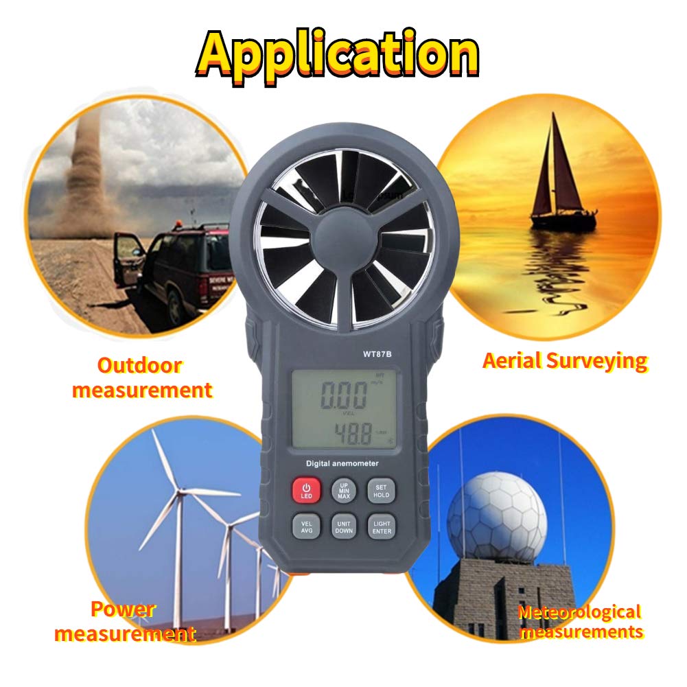 Windmesser mit Thermometer Mini Bluetooth Anemometer Digitaler Hand Windmesser mit LED-Beleuchtung Digital Anemometer Windmessgerät für Windsurfen Segeln Angeln Drohnenflug