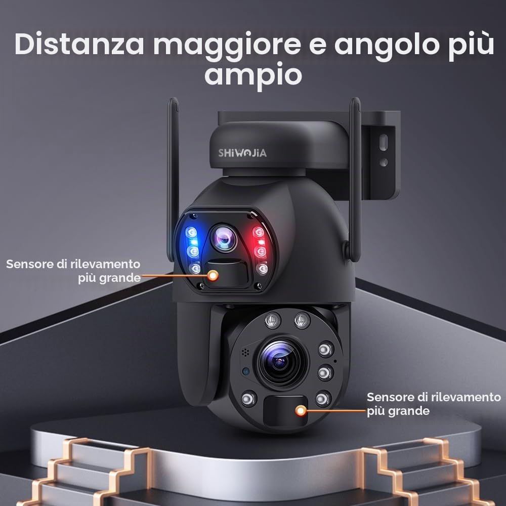 SHIWOJIA Telecamera di Sorveglianza WiFi Esterno, 20X Zoom 6 MP 360° PTZ Telecamera Esterna Solare con Doppia Lente, 100m Visione Notturna a Colori, PIR Smart Detection, Audio Bidirezionale