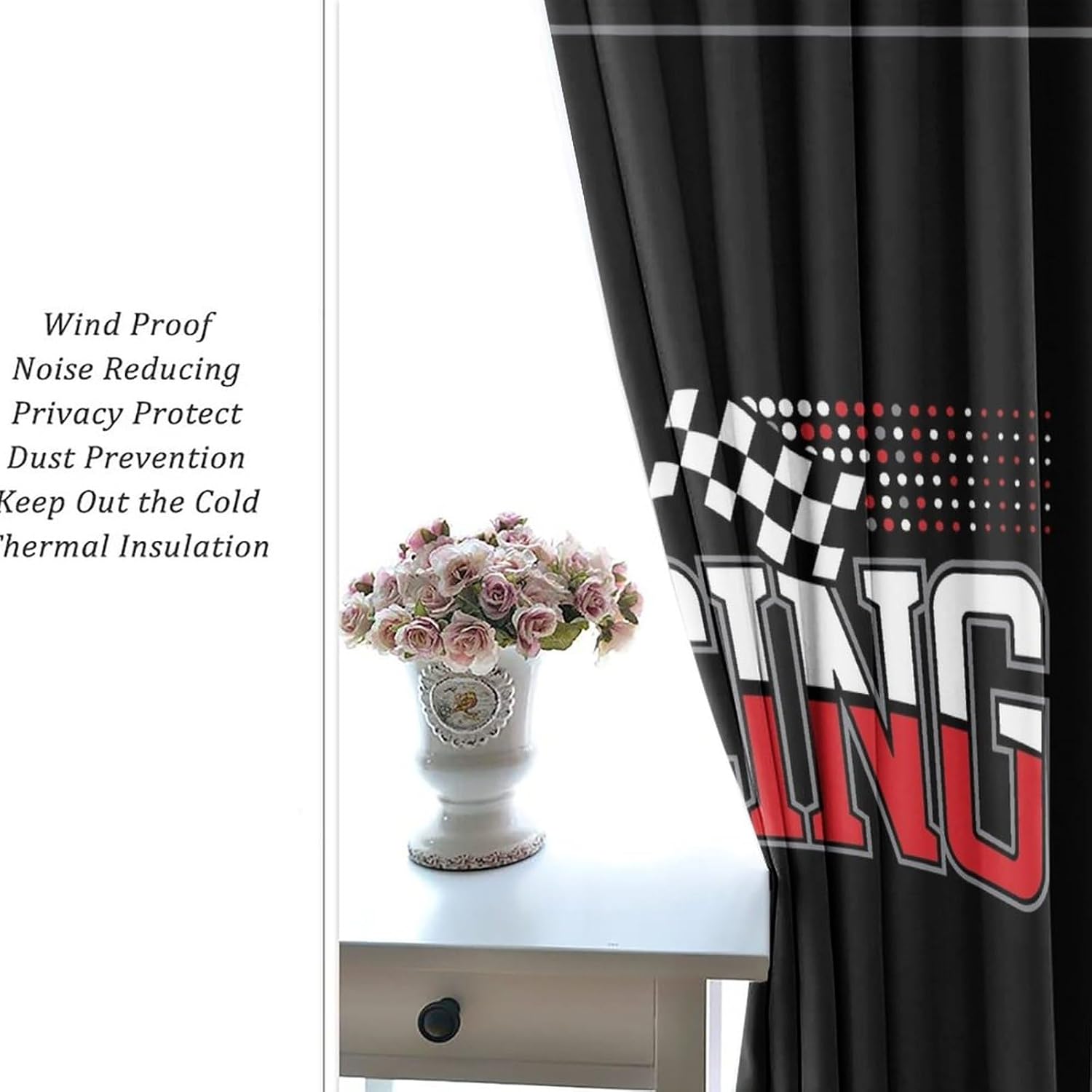 Abstract Racing Flag Blackout Curtains for Living Room,Cool Sports Theme Red Race Car Plaid Checked Flag Grommet Thermal Insulated Room Darkening Curtains 54L x 21W,2 Panels