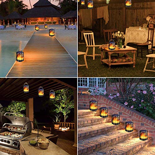 Solar Lanterns Outdoor Hanging, Ollivage Dancing Flame Outdoor Torch Lights Solar Powered Umbrella Night Lights Dusk to Dawn Auto On/Off Landscape Lighting for Garden Camping Party Christmas, 4 Pack