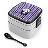 Lunch Box for Women Purple Striped Panda Bento Box with Leak-Proof Lid & Snackle Box Container
