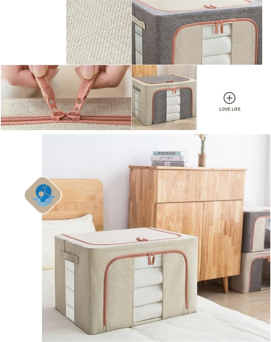 2 Pieces Storage Bags Large Capacity, Foldable Clothes Closet Organizer Containers with Window, Multifunction Under-Bed Storage Bins for Clothing Blanket Pillows ( Color : Gray , Size : 60x42x40cm )