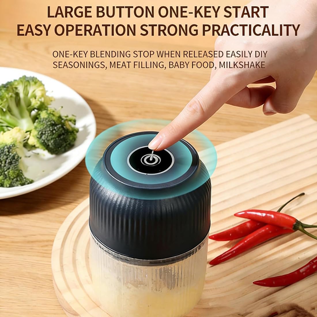 Electric Garlic Chopper, Mini Portable Veggie Cutter, Garlic Grinder Masher Onion Chopper, Quick & Compact, for Ginger, Chili, Fruit, Meat (White+Blue)