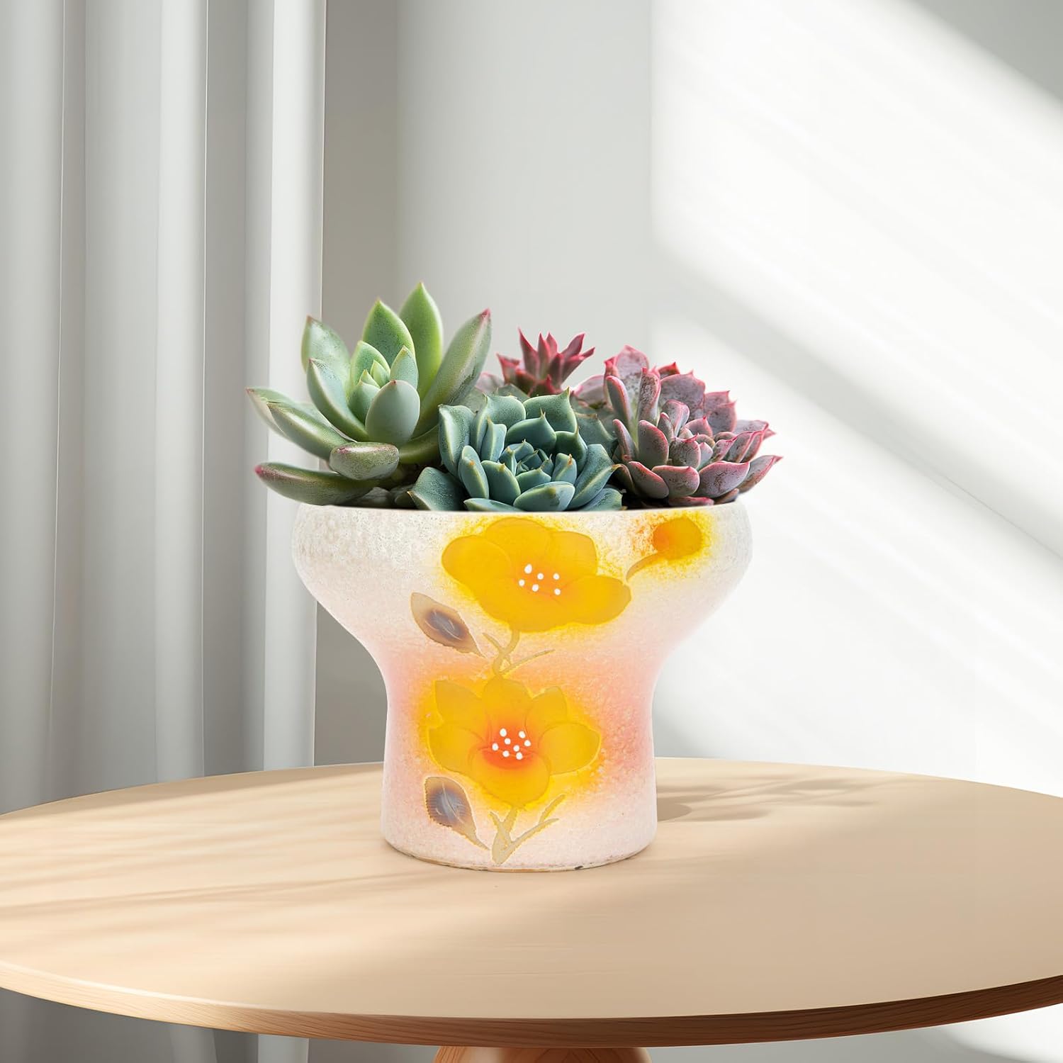 7.5 Inch Succulent pots, Pretty Hand Painted Bonsai pots with Drainage Holes for Cacti & Indoor Plants, Artistic Flower Pot for Outdoor Garden & Windowsill Décor