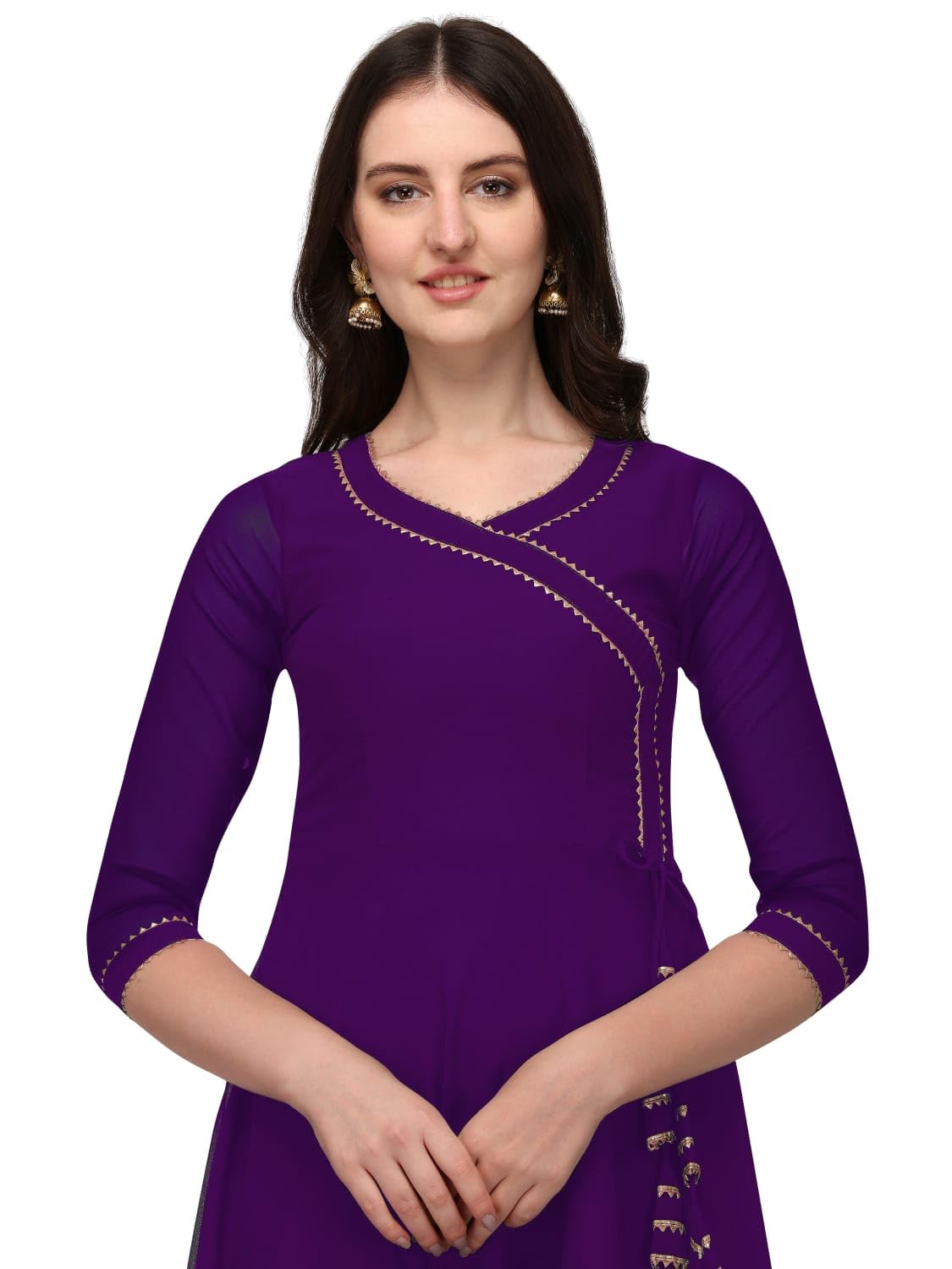 Estationeryhouse Women's Purple Georgette Anarkali Kurta Kurti With Dupatta (Bottoms Not Included) (Xxl, )