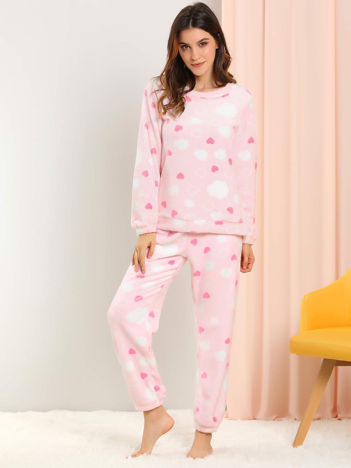Allegra K Winter Flannel Pajama Sets for Women Cute Printed Long Sleeve Nightwear Top and Pants Loungewear Soft Sleepwears - Image 3