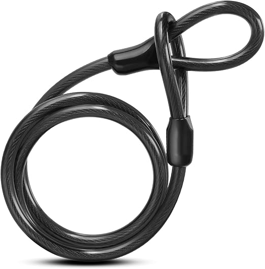Bike Lock Cable, 10mm Thick/15FT Long Heavy Duty Security Cable with Loops, Vinyl Coated Cut Resistant Anti-Theft Bike Cable Lock Security Chain Bike Steel Cable (4ft, 7ft, 15ft Available)