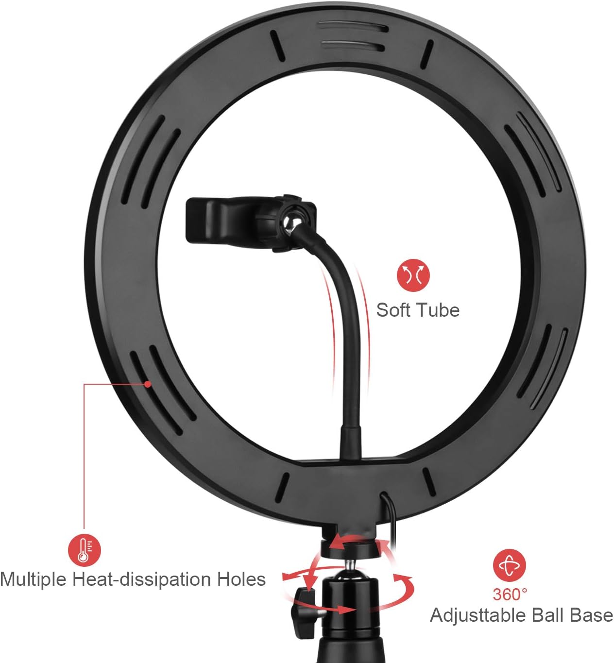 Desk LED Ring Light 10.2" with Stand & 2 Phone Holder, Dimmable Desktop Selfie Mini Halo Ring Light for Live Stream/Makeup/YouTube Video/Meetings, 3 Light Modes & 10 Brightness Level